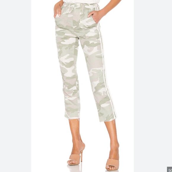 Mother | The Shaker Chop Crop Fray Pants Desert Print Camo Stripe Linen Size 27 - Picture 2 of 16